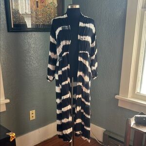 Panache Navy and White Striped Long Duster Kimono Style